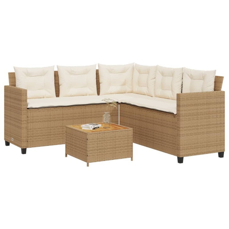 vidaXL Gartensofa in L-Form mit Tisch und Kissen Beige Poly Rattan vidaXL Gartensofa in L-Form mit Tisch und Kissen Beige Poly Rattan
