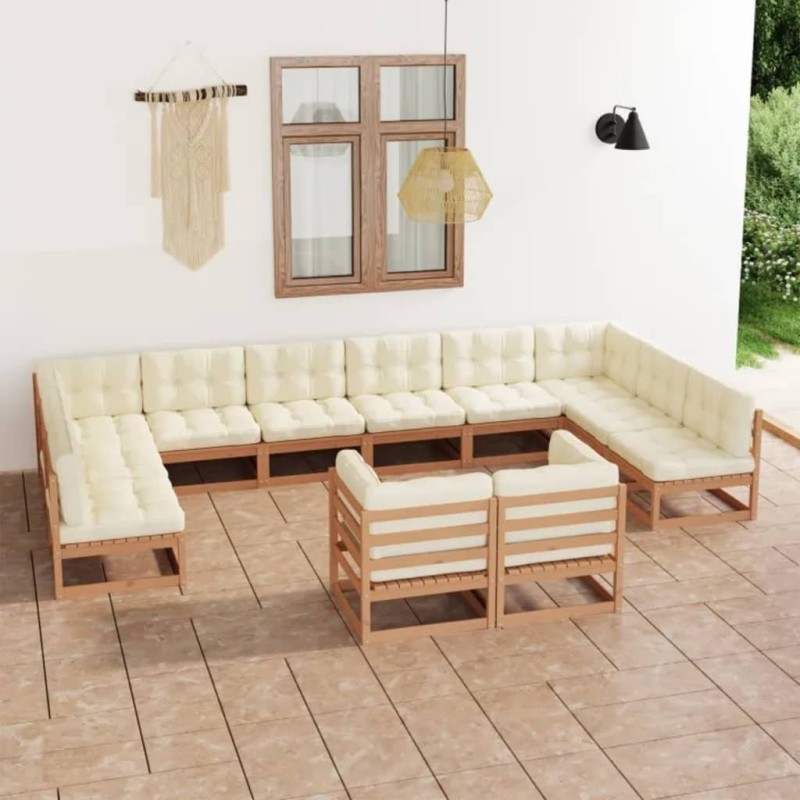 12-tlg. Garten-Lounge-Set Kissen Honigbraun Kiefer Massivholz 12-tlg. Garten-Lounge-Set Kissen Honigbraun Kiefer Massivholz