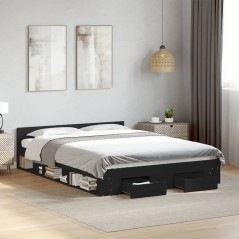 vidaXL Bettgestell mit Schubladen Schwarz 150x200 cm Holzwerkstoff