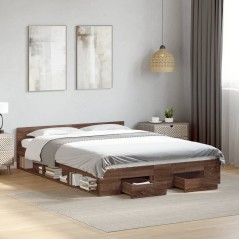 vidaXL Bettgestell mit Schubladen Braun Eichen-Optik 140x200 cm