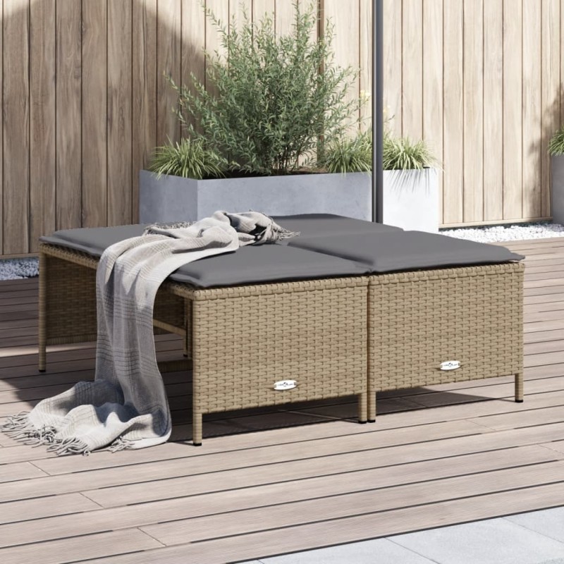vidaXL Gartenhocker mit Kissen 4 Stk. Beige Poly Rattan vidaXL Gartenhocker mit Kissen 4 Stk. Beige Poly Rattan