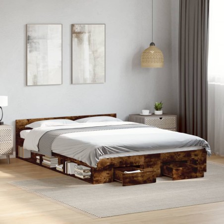 vidaXL Bettgestell mit Schubladen Räuchereiche 120x190cm Holzwerkstoff