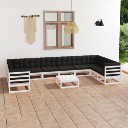 vidaXL 11-tlg. Garten-Lounge-Set mit Kissen Weiß Kiefer Massivholz