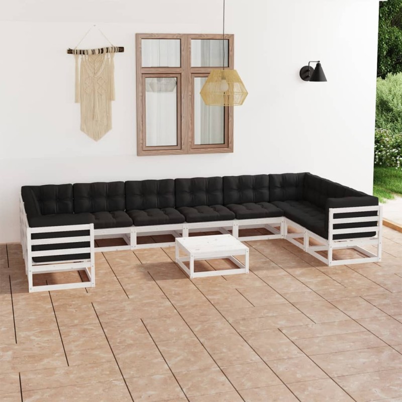 vidaXL 11-tlg. Garten-Lounge-Set mit Kissen Weiß Kiefer Massivholz vidaXL 11-tlg. Garten-Lounge-Set mit Kissen Weiß Kiefer Massivholz