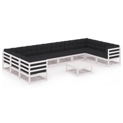 vidaXL 11-tlg. Garten-Lounge-Set mit Kissen Weiß Kiefer Massivholz