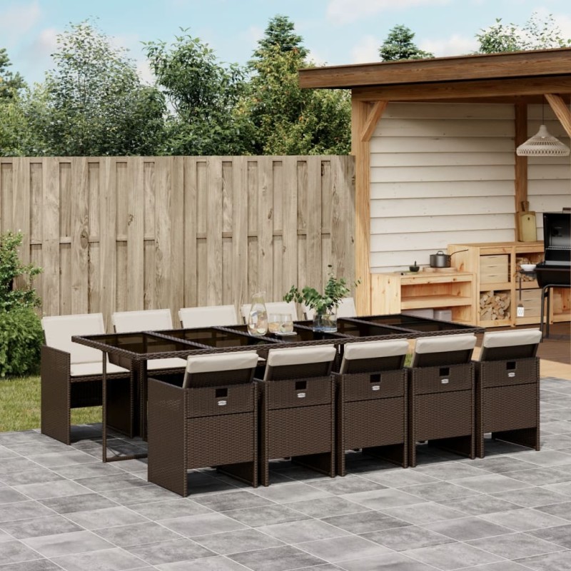 vidaXL 11-tlg. Garten-Essgruppe mit Kissen Braun Poly Rattan vidaXL 11-tlg. Garten-Essgruppe mit Kissen Braun Poly Rattan