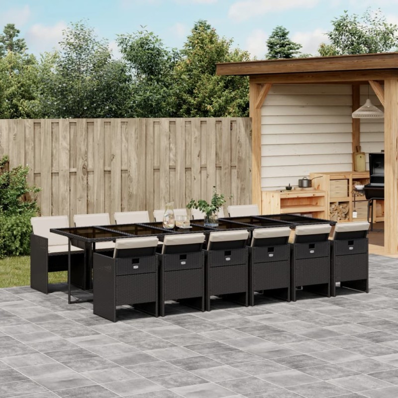 vidaXL 13-tlg. Garten-Essgruppe mit Kissen Schwarz Poly Rattan vidaXL 13-tlg. Garten-Essgruppe mit Kissen Schwarz Poly Rattan