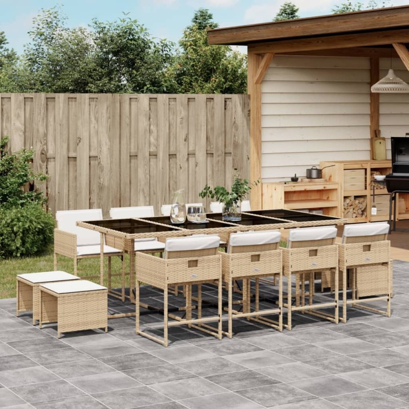 vidaXL 13-tlg. Garten-Essgruppe mit Kissen Beige Poly Rattan vidaXL 13-tlg. Garten-Essgruppe mit Kissen Beige Poly Rattan