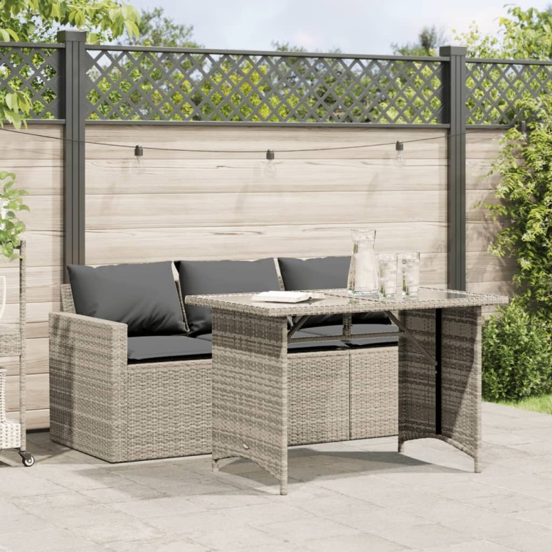vidaXL 2-tlg. Garten-Essgruppe mit Kissen Hellgrau Poly Rattan vidaXL 2-tlg. Garten-Essgruppe mit Kissen Hellgrau Poly Rattan