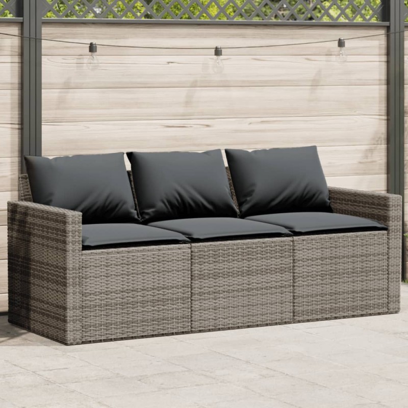 vidaXL Gartensofa mit Kissen 3-Sitzer Grau Poly Rattan vidaXL Gartensofa mit Kissen 3-Sitzer Grau Poly Rattan