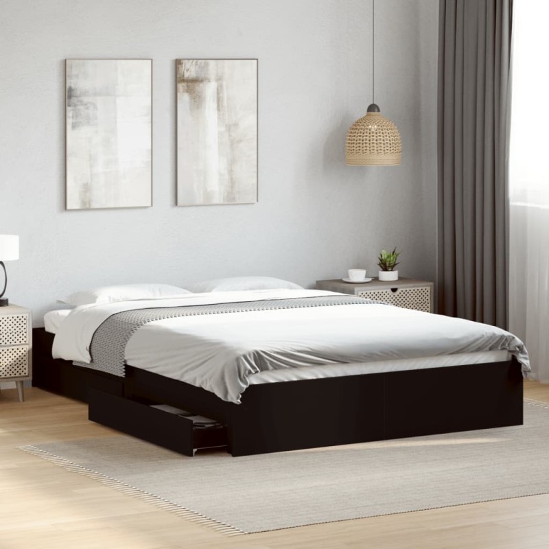 vidaXL Bettgestell mit Schubladen Schwarz 150x200 cm Holzwerkstoff vidaXL Bettgestell mit Schubladen Schwarz 150x200 cm Holzwerkstoff