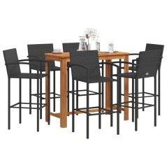 vidaXL 7-tlg. Gartenbar-Set Schwarz Massivholz Akazie und Poly Rattan