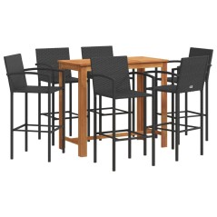 vidaXL 7-tlg. Gartenbar-Set Schwarz Massivholz Akazie und Poly Rattan