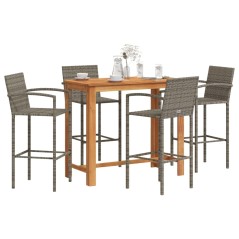 vidaXL 5-tlg. Gartenbar-Set Grau Massivholz Akazie und Poly Rattan