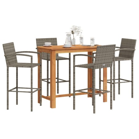 vidaXL 5-tlg. Gartenbar-Set Grau Massivholz Akazie und Poly Rattan
