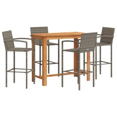 vidaXL 5-tlg. Gartenbar-Set Grau Massivholz Akazie und Poly Rattan