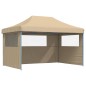 vidaXL Partyzelt Faltbar Pop-Up mit 3 Seitenteilen Beige vidaXL Partyzelt Faltbar Pop-Up mit 3 Seitenteilen Beige