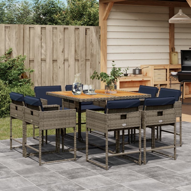 vidaXL 9-tlg. Garten-Essgruppe mit Kissen Grau Poly Rattan vidaXL 9-tlg. Garten-Essgruppe mit Kissen Grau Poly Rattan