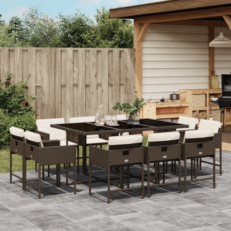 vidaXL 11-tlg. Garten-Essgruppe mit Kissen Braun Poly Rattan vidaXL 11-tlg. Garten-Essgruppe mit Kissen Braun Poly Rattan