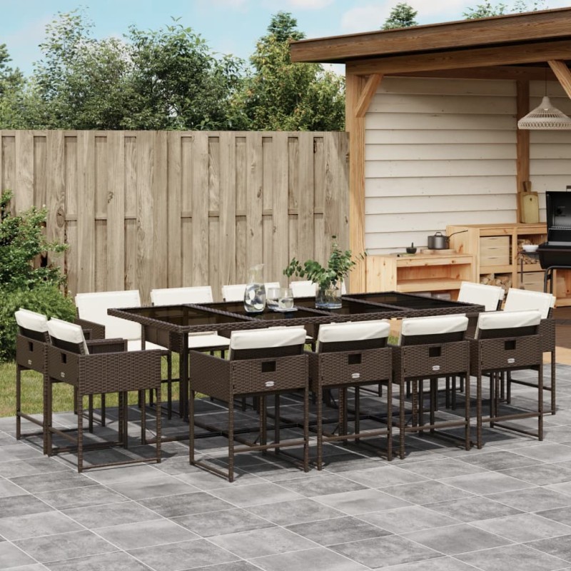 vidaXL 13-tlg. Garten-Essgruppe mit Kissen Braun Poly Rattan vidaXL 13-tlg. Garten-Essgruppe mit Kissen Braun Poly Rattan