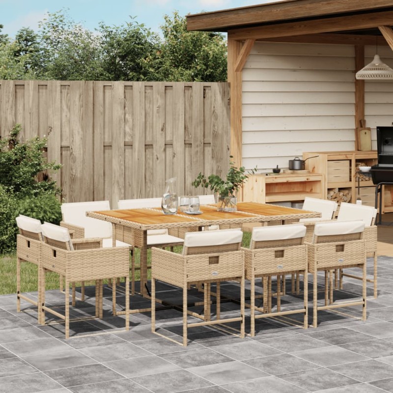 vidaXL 11-tlg. Garten-Essgruppe mit Kissen Beige Poly Rattan vidaXL 11-tlg. Garten-Essgruppe mit Kissen Beige Poly Rattan