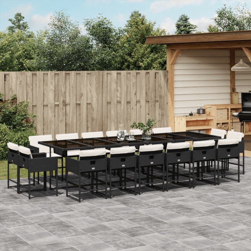 vidaXL 17-tlg. Garten-Essgruppe mit Kissen Schwarz Poly Rattan vidaXL 17-tlg. Garten-Essgruppe mit Kissen Schwarz Poly Rattan