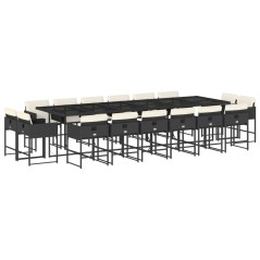 vidaXL 17-tlg. Garten-Essgruppe mit Kissen Schwarz Poly Rattan