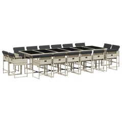 vidaXL 17-tlg. Garten-Essgruppe mit Kissen Hellgrau Poly Rattan