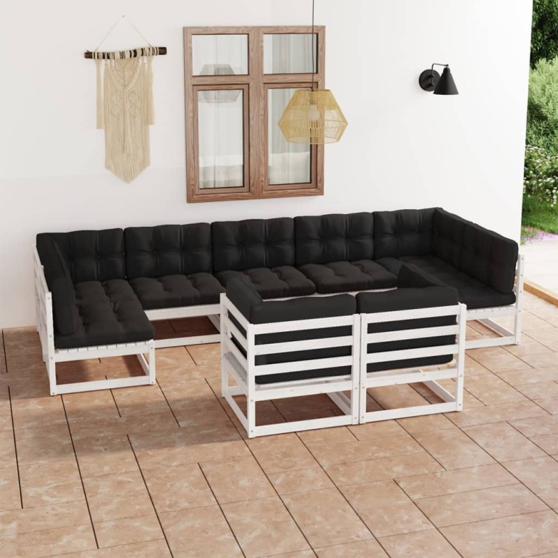vidaXL 9-tlg. Garten-Lounge-Set mit Kissen Weiß Massivholz Kiefer vidaXL 9-tlg. Garten-Lounge-Set mit Kissen Weiß Massivholz Kiefer