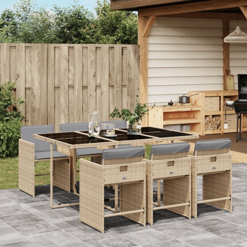 vidaXL 7-tlg. Garten-Essgruppe mit Kissen Beigemischung Poly Rattan vidaXL 7-tlg. Garten-Essgruppe mit Kissen Beigemischung Poly Rattan