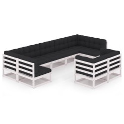 vidaXL 9-tlg. Garten-Lounge-Set mit Kissen Weiß Massivholz Kiefer