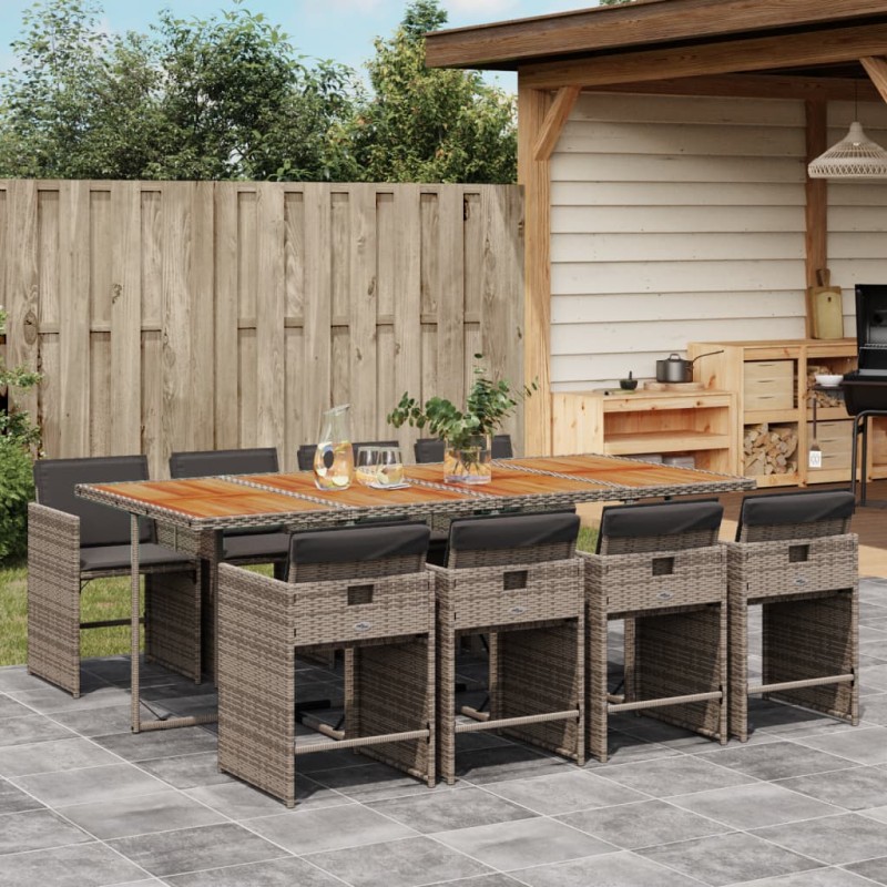 vidaXL 9-tlg. Garten-Essgruppe mit Kissen Grau Poly Rattan vidaXL 9-tlg. Garten-Essgruppe mit Kissen Grau Poly Rattan