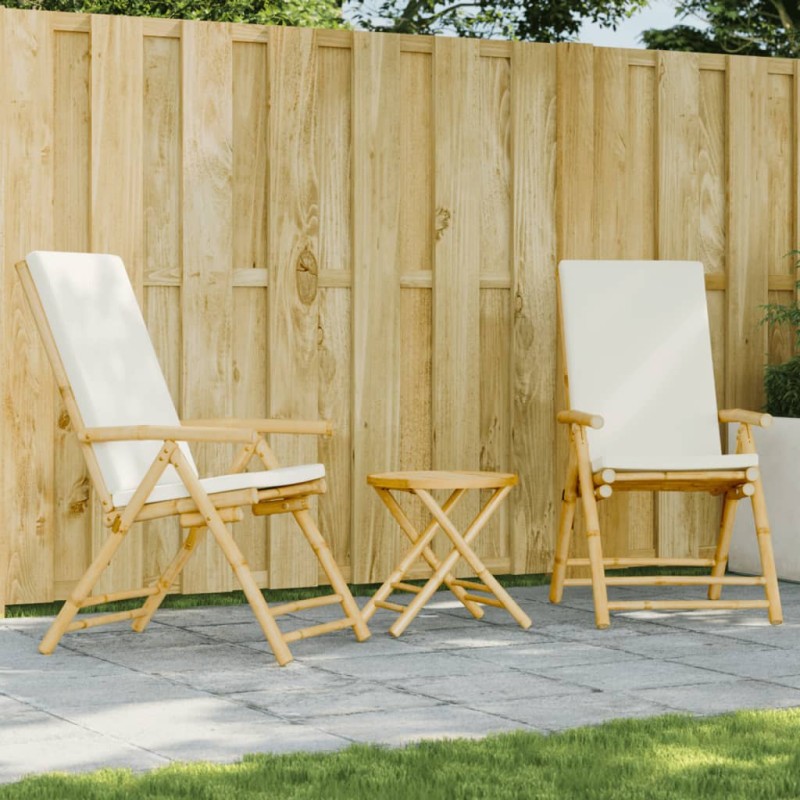 vidaXL 3-tlg. Bistro-Set Klappbar mit Cremeweißen Kissen Bambus vidaXL 3-tlg. Bistro-Set Klappbar mit Cremeweißen Kissen Bambus