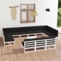 14-tlg. Garten-Lounge-Set mit Kissen Weiß Kiefer Massivholz 14-tlg. Garten-Lounge-Set mit Kissen Weiß Kiefer Massivholz