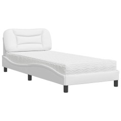 vidaXL Bett mit Matratze Weiß 90x190 cm Kunstleder