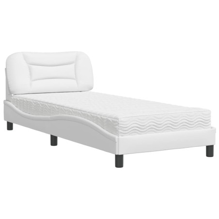 vidaXL Bett mit Matratze Weiß 90x190 cm Kunstleder