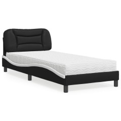 vidaXL Bett mit Matratze Schwarz und Weiß 90x200 cm Kunstleder