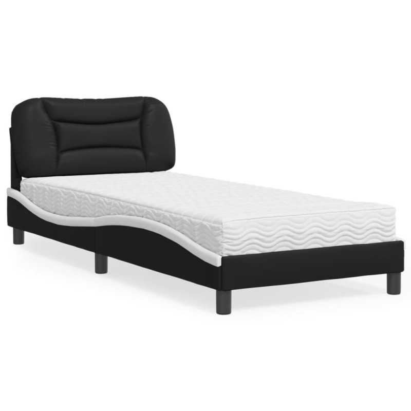 vidaXL Bett mit Matratze Schwarz und Weiß 90x200 cm Kunstleder vidaXL Bett mit Matratze Schwarz und Weiß 90x200 cm Kunstleder
