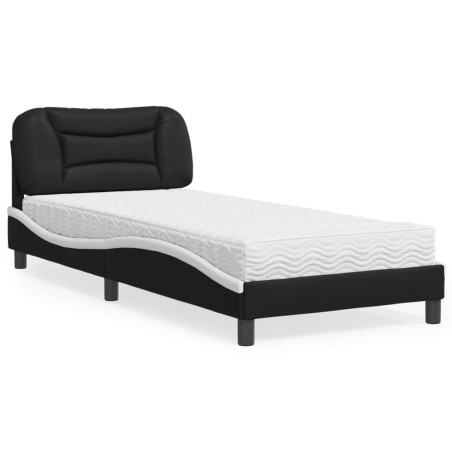 vidaXL Bett mit Matratze Schwarz und Weiß 90x200 cm Kunstleder
