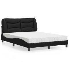 vidaXL Bett mit Matratze Schwarz 140x190 cm Kunstleder
