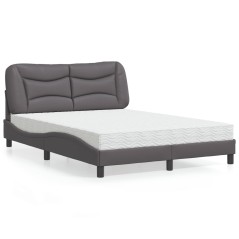 vidaXL Bett mit Matratze Grau 140x190 cm Kunstleder