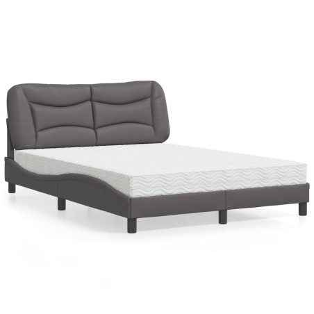 vidaXL Bett mit Matratze Grau 140x190 cm Kunstleder