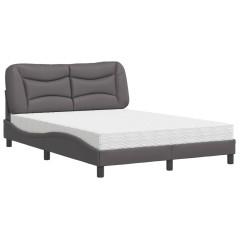 vidaXL Bett mit Matratze Grau 140x190 cm Kunstleder