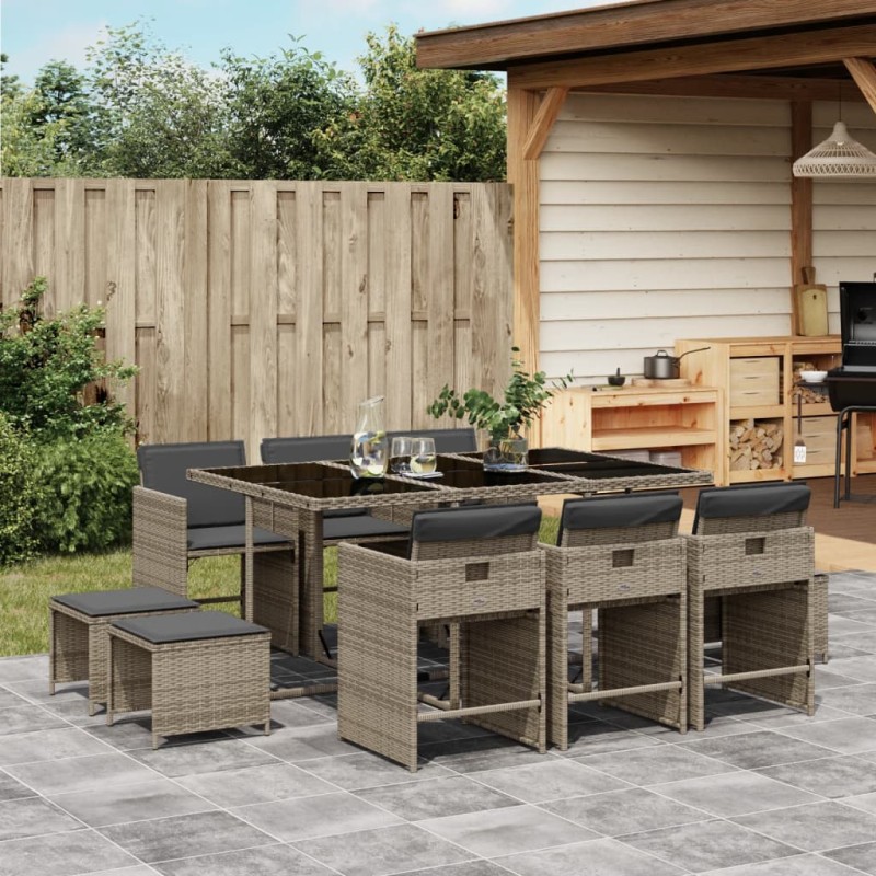 vidaXL 11-tlg. Garten-Essgruppe mit Kissen Grau Poly Rattan vidaXL 11-tlg. Garten-Essgruppe mit Kissen Grau Poly Rattan