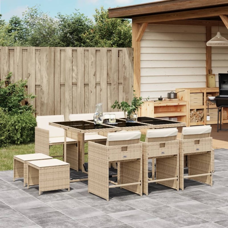 vidaXL 11-tlg. Garten-Essgruppe mit Kissen Beige Poly Rattan vidaXL 11-tlg. Garten-Essgruppe mit Kissen Beige Poly Rattan
