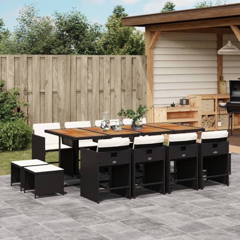 vidaXL 13-tlg. Garten-Essgruppe mit Kissen Schwarz Poly Rattan vidaXL 13-tlg. Garten-Essgruppe mit Kissen Schwarz Poly Rattan