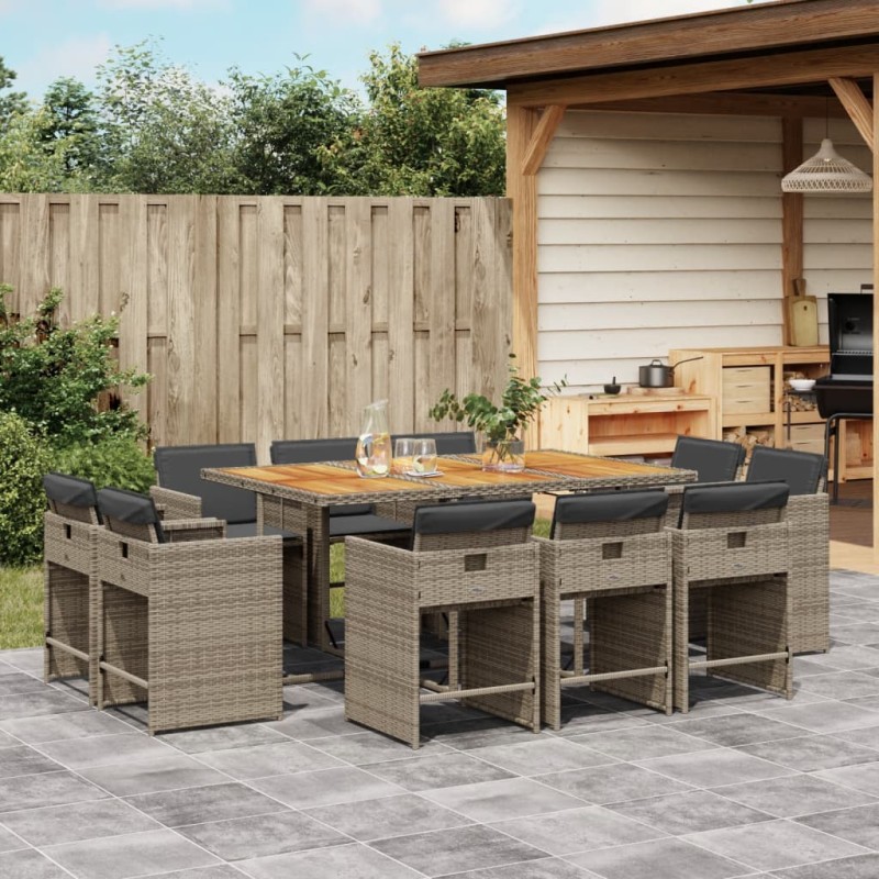 vidaXL 11-tlg. Garten-Essgruppe mit Kissen Grau Poly Rattan vidaXL 11-tlg. Garten-Essgruppe mit Kissen Grau Poly Rattan