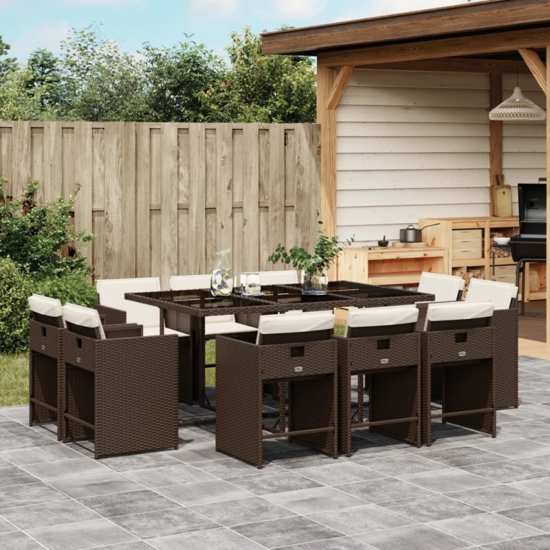vidaXL 11-tlg. Garten-Essgruppe mit Kissen Braun Poly Rattan vidaXL 11-tlg. Garten-Essgruppe mit Kissen Braun Poly Rattan