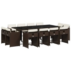 vidaXL 13-tlg. Garten-Essgruppe mit Kissen Braun Poly Rattan
