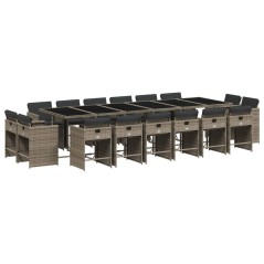 vidaXL 17-tlg. Garten-Essgruppe mit Kissen Grau Poly Rattan